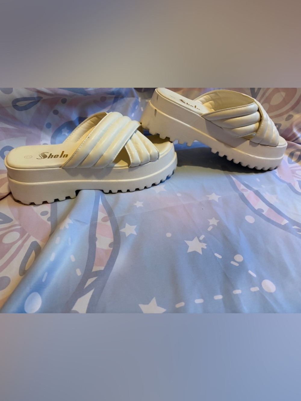 White Quilted Platform Slide Sandals